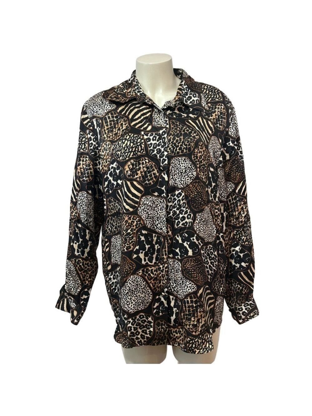 Jessica Holbrook Silk Animal Print Button-Down Shirt Size M